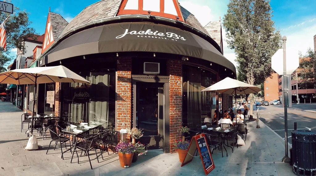 Jackie B's restaurant in Scarsdale, NY with outdoor seating.