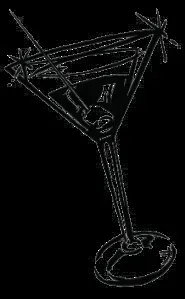 Black and white line art of a martini glass with decorative spikes.