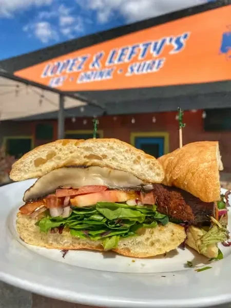 Grilled portobello mushroom sandwich on ciabatta, Lopez & Lefty's restaurant.
