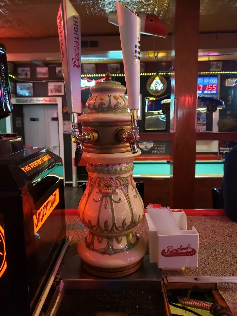 Bar counter with Coors Light, Miller Lite, and Jagermeister dispensers.