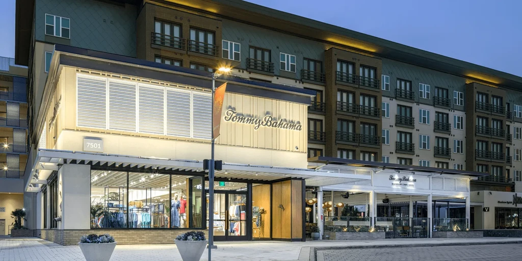 Tommy Bahama store and Marlin Bar in a modern mixed-use building.