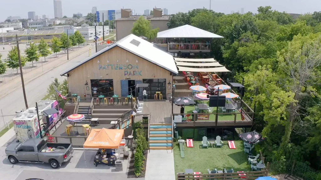 Aerial view of Patterson Park outdoor bar and restaurant.