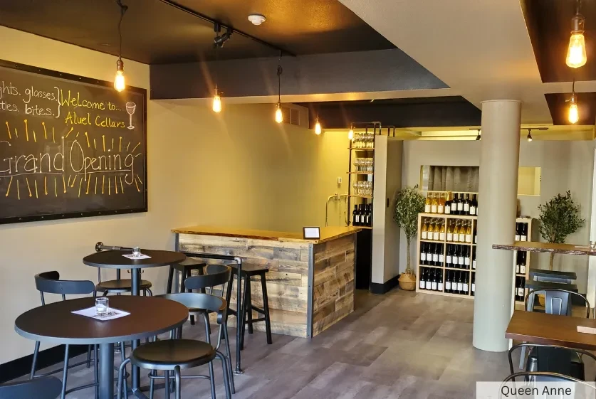 Interior of Aluel Cellars' contemporary wine bar Grand Opening.