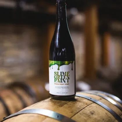 Bottle with 'Slime Green Paint' label and green slime on barrel.