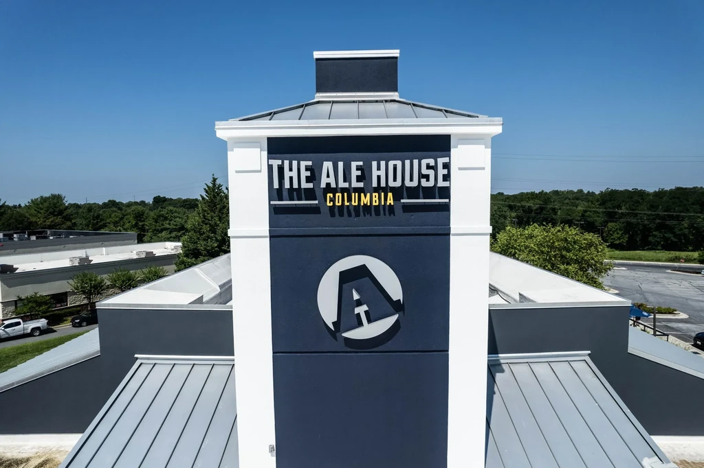 Elevated view of The Ale House Columbia building exterior facade.