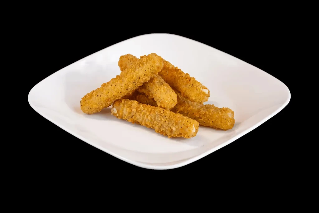 Plate of crispy, golden-brown fried food sticks with visible melted cheese.