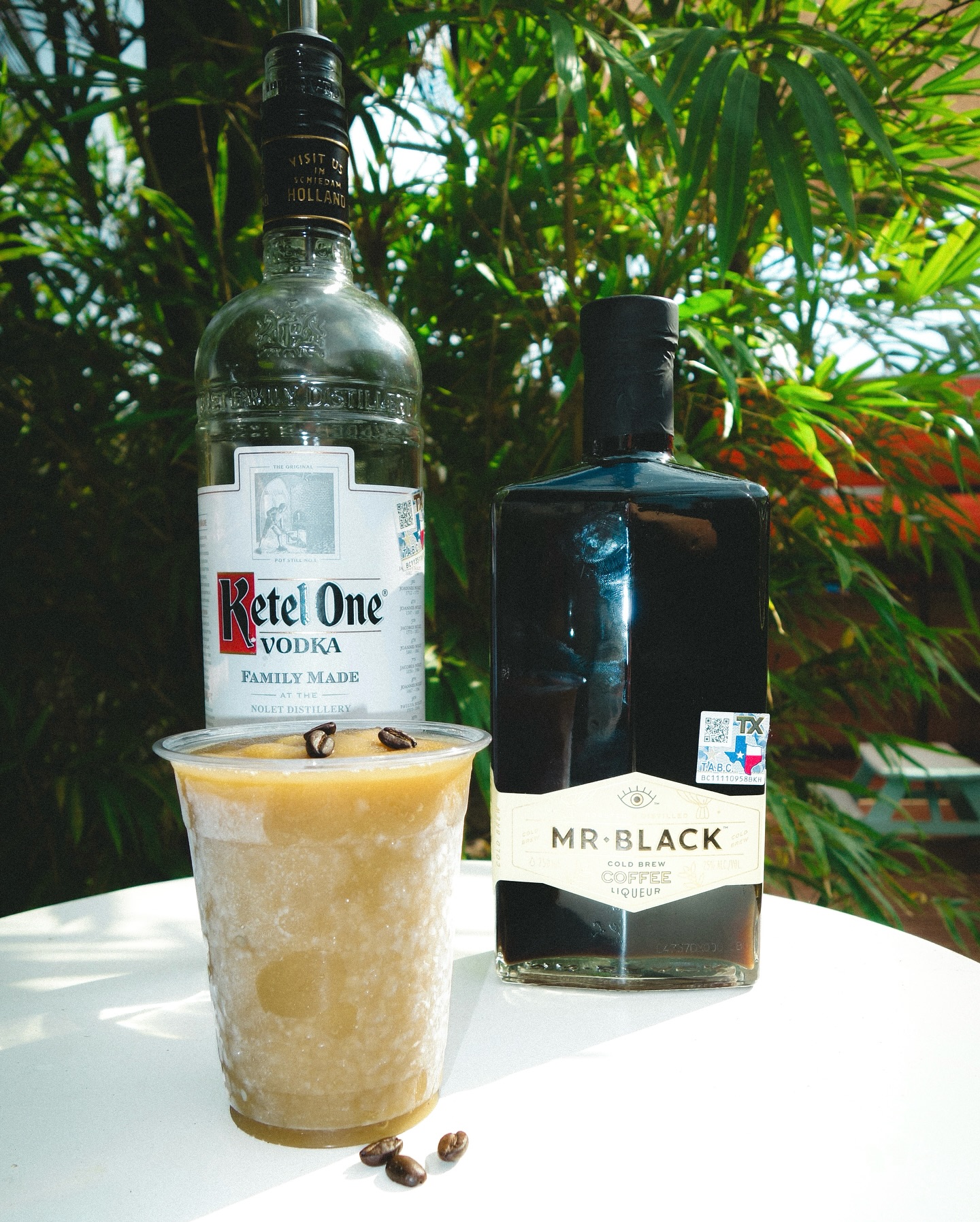 Frozen coffee drink, Ketel One vodka, Mr. Black coffee liqueur.