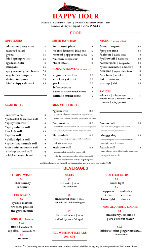 BarChi Happy Hour Menu