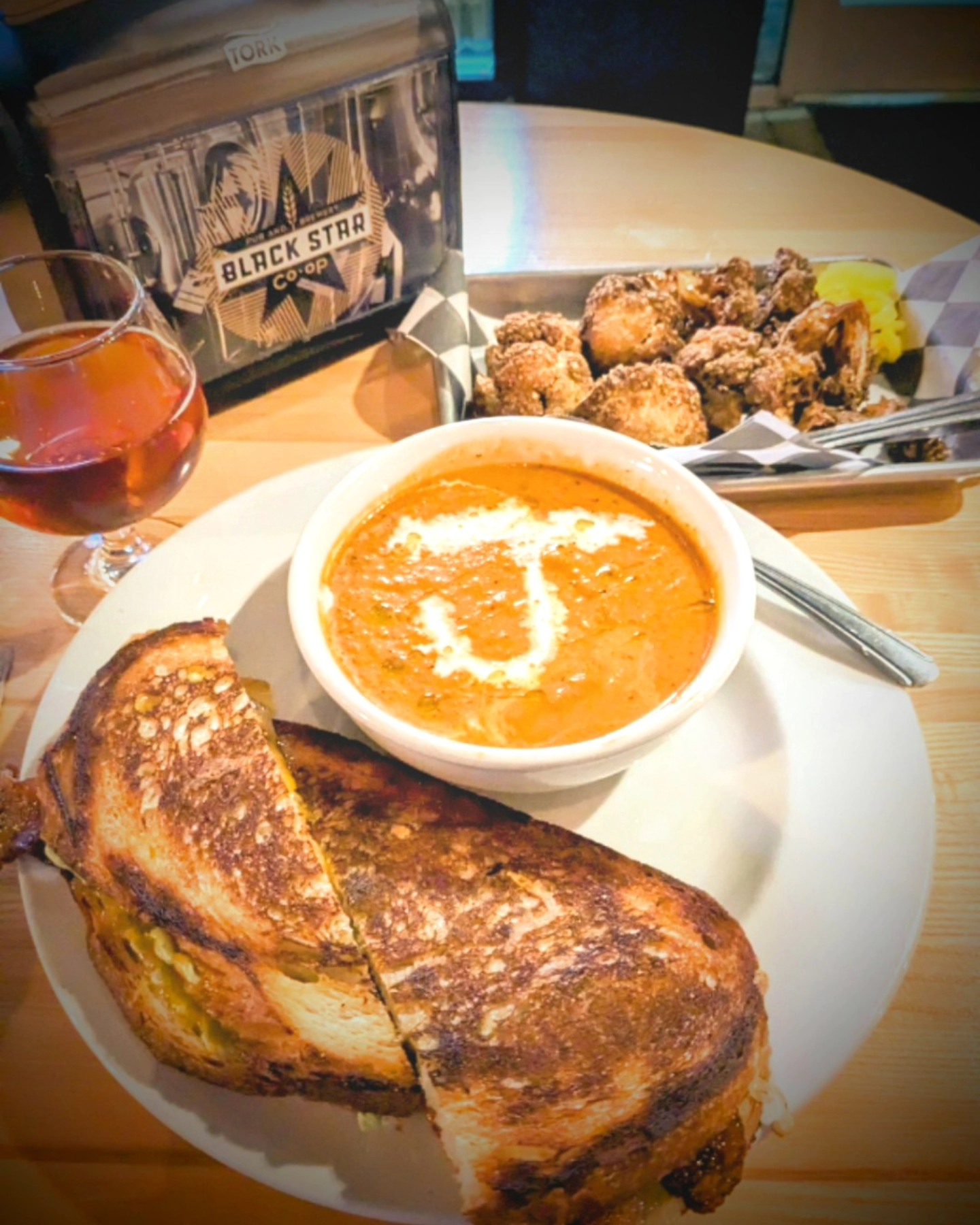 Grilled cheese, soup, beer, and fried chicken at Black Star Co-op.