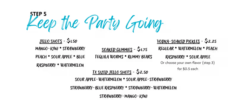 Turquoise text "Keep the Party Going" on a black background.