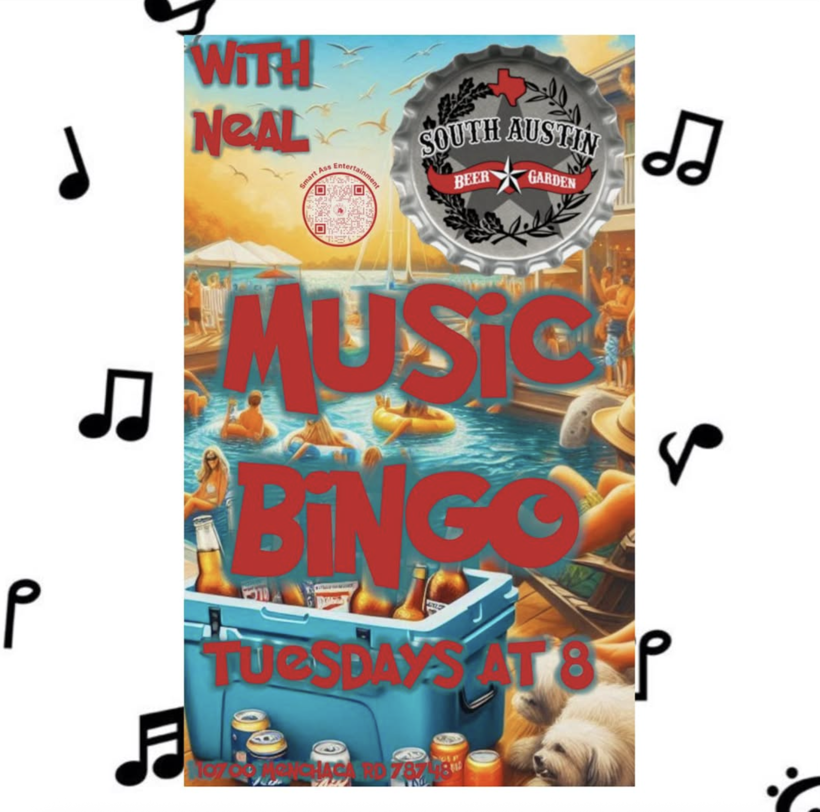 Music Bingo with Neal at South Austin Beer Garden, Tuesdays at 8.
