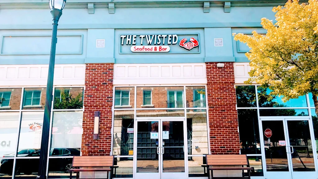 The Twisted Seafood & Bar restaurant exterior on a bright autumn day.