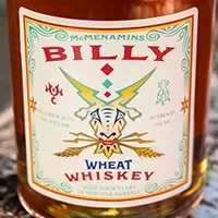 McMenamins Billy Wheat Whiskey label featuring ram head and wheat.