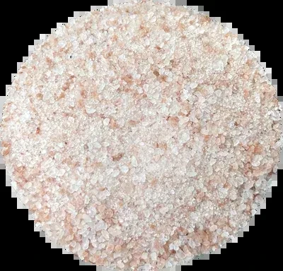 Close-up of coarse pink and white Himalayan salt crystals on black.