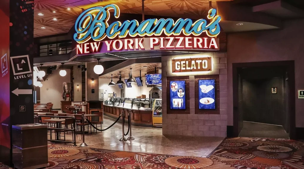 Empty Bonanno's Pizzeria and Gelato counter within a casual complex.