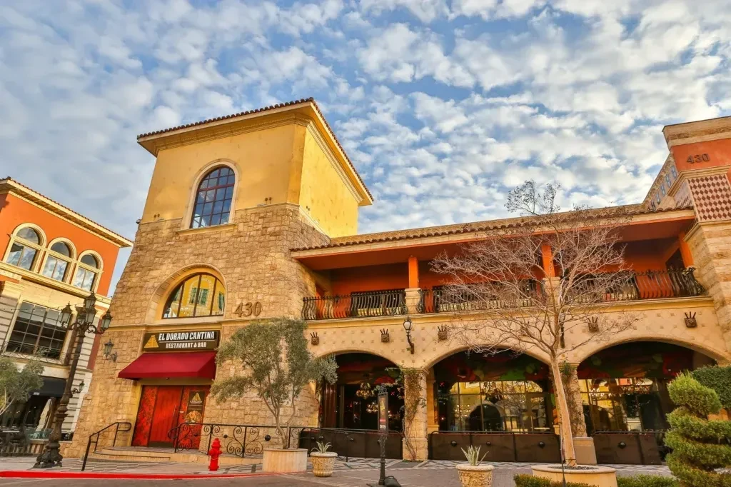 Mediterranean-style El Dorado Cantina Restaurant exterior with red awning, number 430.