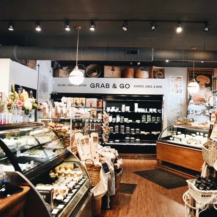Gourmet market's Grab & Go section featuring various packaged foods.