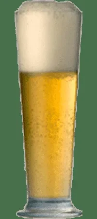Pilsner glass of golden beer, white foam, dark green background.