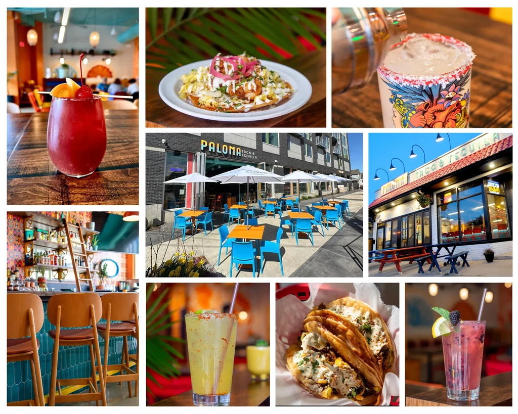 Nine photos in a grid show a taco and tequila restaurant.