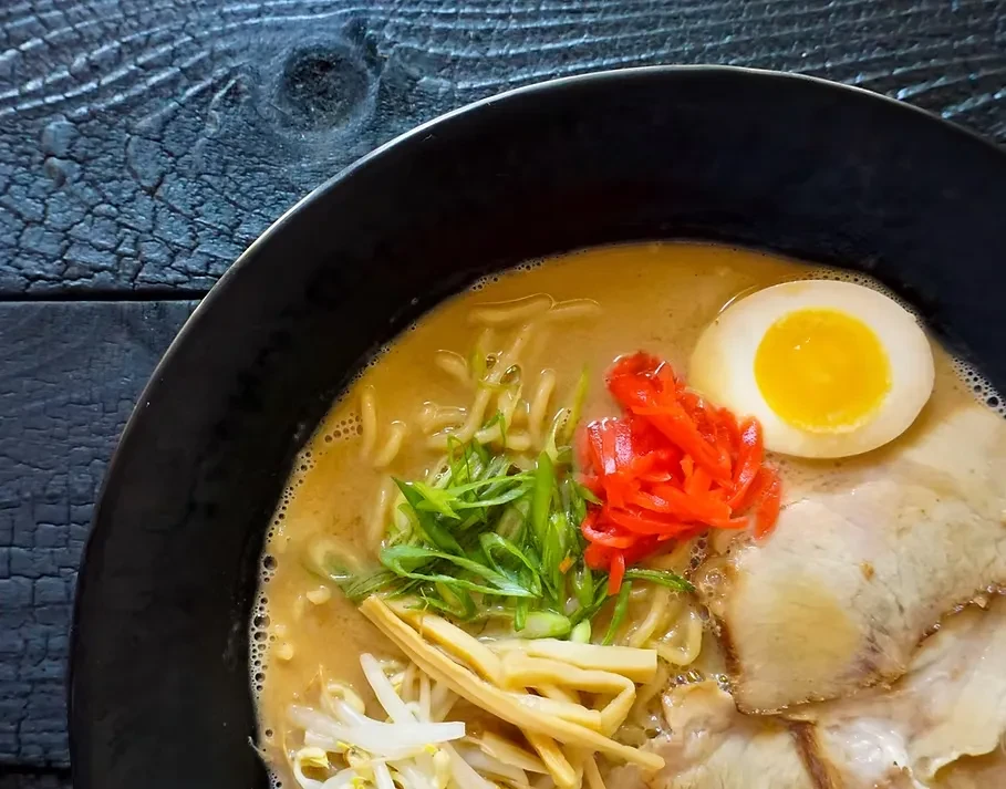 Creamy ramen with chashu pork, soft egg, and red ginger.