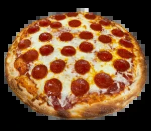 Whole pepperoni pizza with melted cheese, crisp pepperoni, and golden crust.