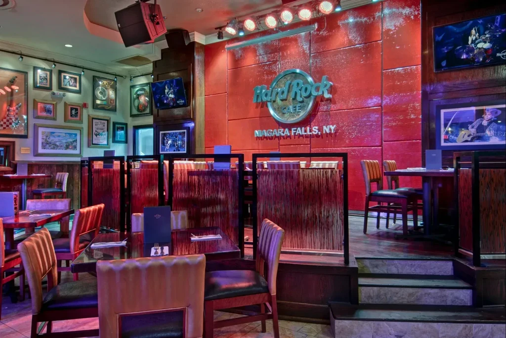 Hard Rock Cafe Niagara Falls dining room with music memorabilia.