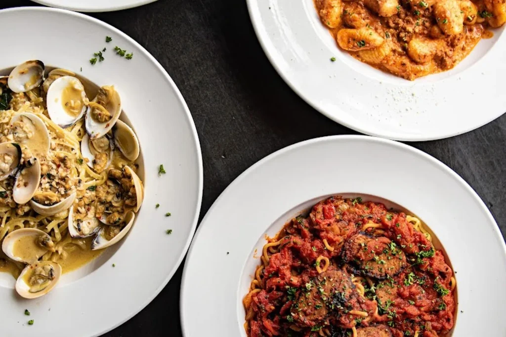 Linguine, spaghetti with eggplant, and gnocchi pasta dishes.