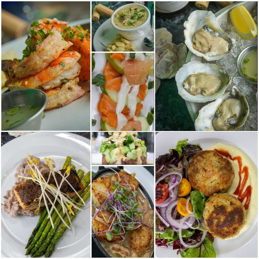 Collage of eight distinct photos of beautifully plated, upscale dishes.