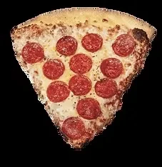 A well-cooked triangular pepperoni pizza slice with seasoning.