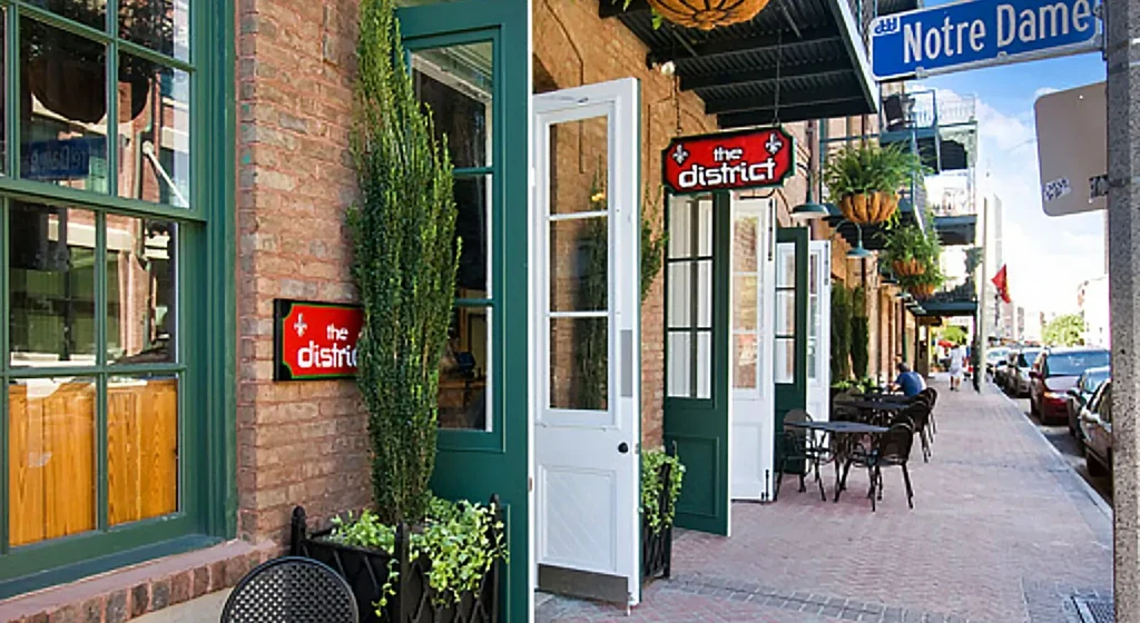The District restaurant on Notre Dame street with outdoor seating.