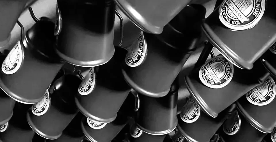 Dense black and white pattern of brewing vessels labeled 'COURT AVENUE'.