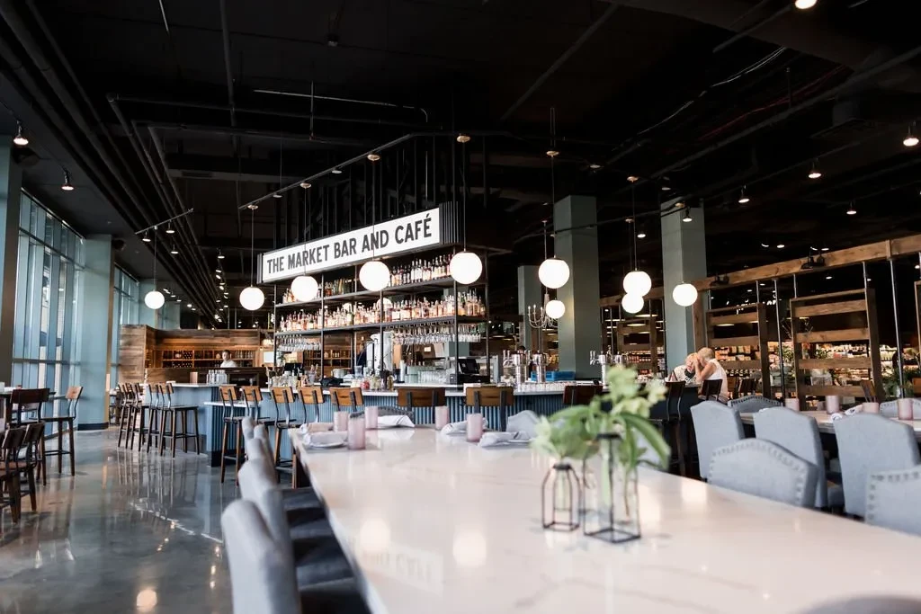 The Market Bar and Café: modern industrial-chic restaurant and bar.