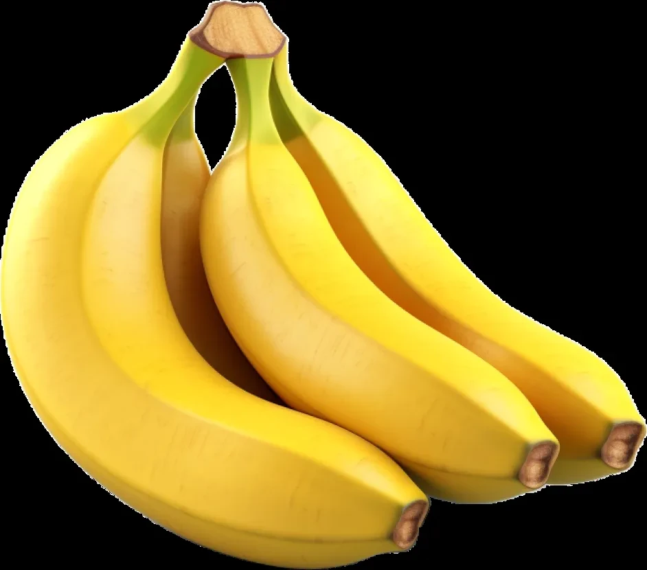 Three ripe yellow bananas on a black background.