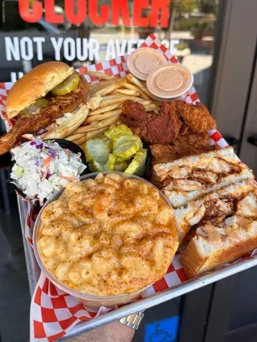 Bountiful combo meal: fried chicken, sandwich, fries, mac and cheese.