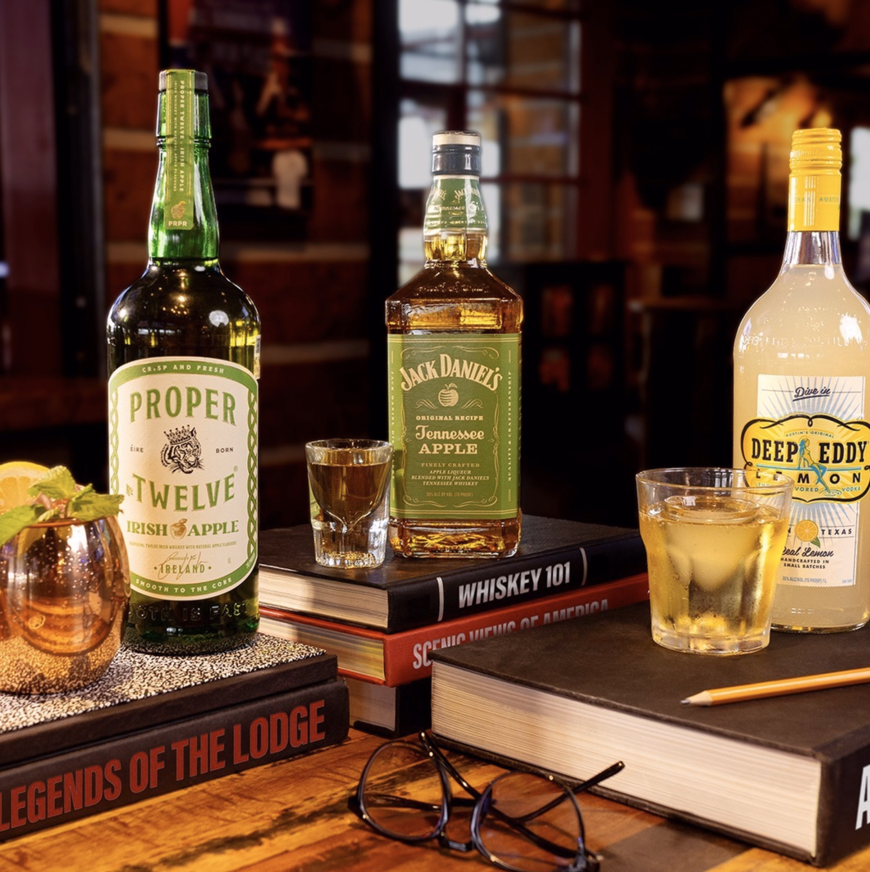 Proper Twelve, Jack Daniel’s Apple, and Deep Eddy Lemon cocktails,